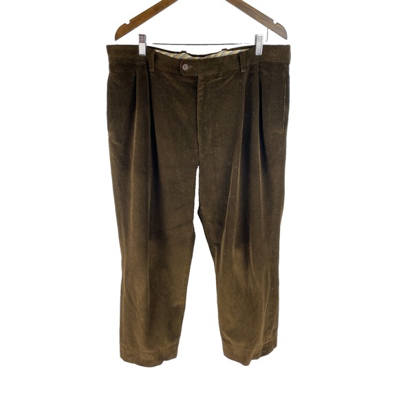 Bernard Zins Mens 40 (Fits 39x28) Corduroy Pleated Hemmed Pants Brown Vtg